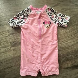 Disney Baby Minnie Mouse Rash Guard Swim Suit 12M Pink Cheetah Animal Print